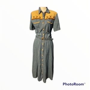 D. Frank Vintage Denim & Western Button Up Dress Sz 12